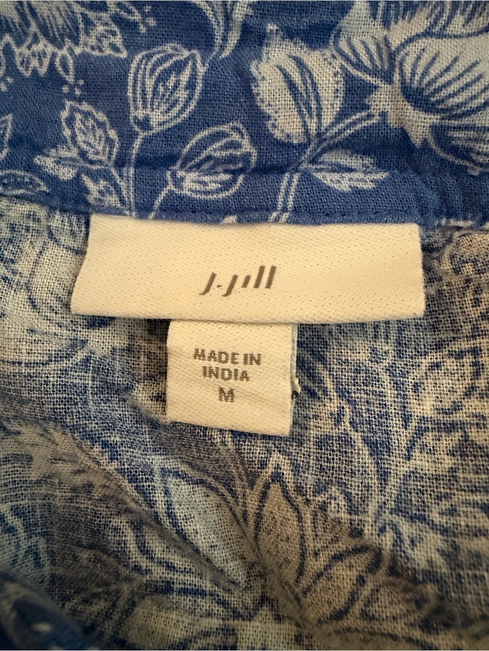 J. Jill Blue Floral Split V-Neck Linen Blend Blouse - Picture 3 of 4